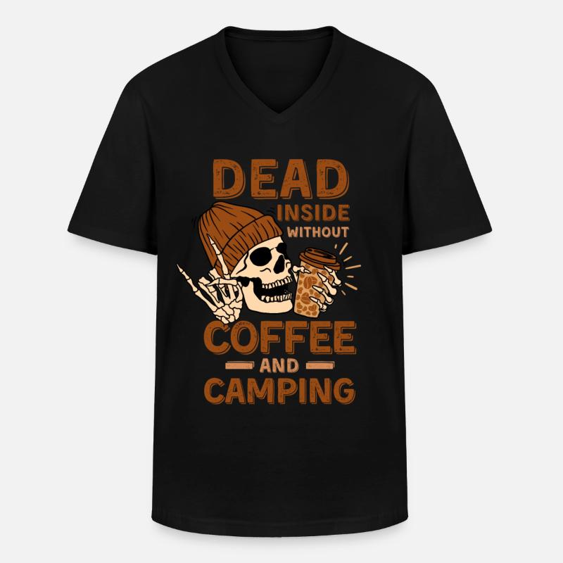 Kaffee Camping Skelett - Männer-T-Shirt mit V-Ausschnitt - Schwarz