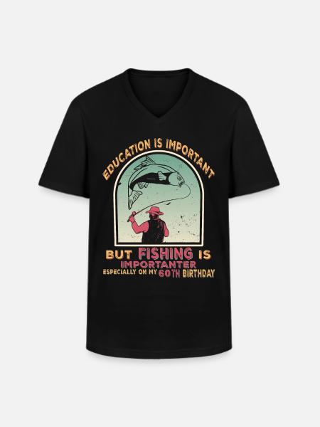 60th Birthday Fisherman Funny Fishing Gift - Men's V-Neck T-Shirt - black