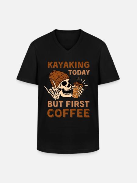 Coffee Kayaking skeleton - Men's V-Neck T-Shirt - black
