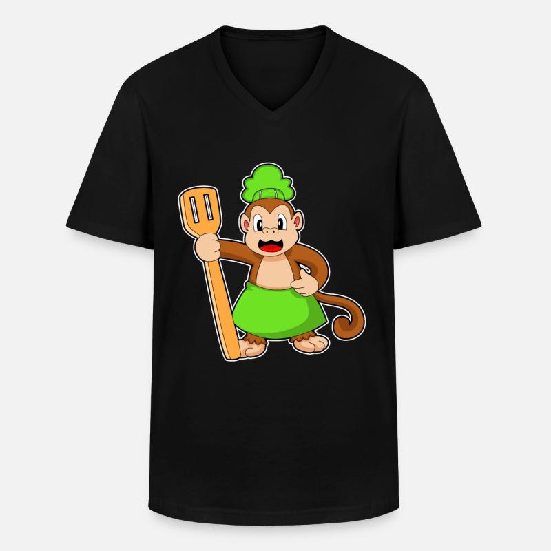 Affe Koch Pfannenwender - Männer-T-Shirt mit V-Ausschnitt - Schwarz