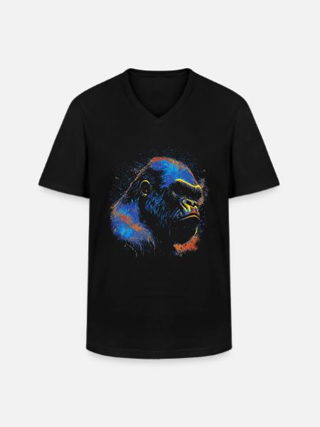 Farbiger Gorillakopf - Männer-T-Shirt mit V-Ausschnitt - Schwarz