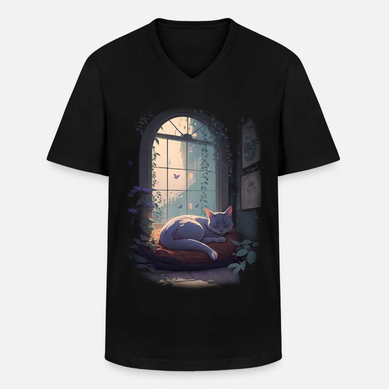 Schlafende Katze - Männer-T-Shirt mit V-Ausschnitt - Schwarz