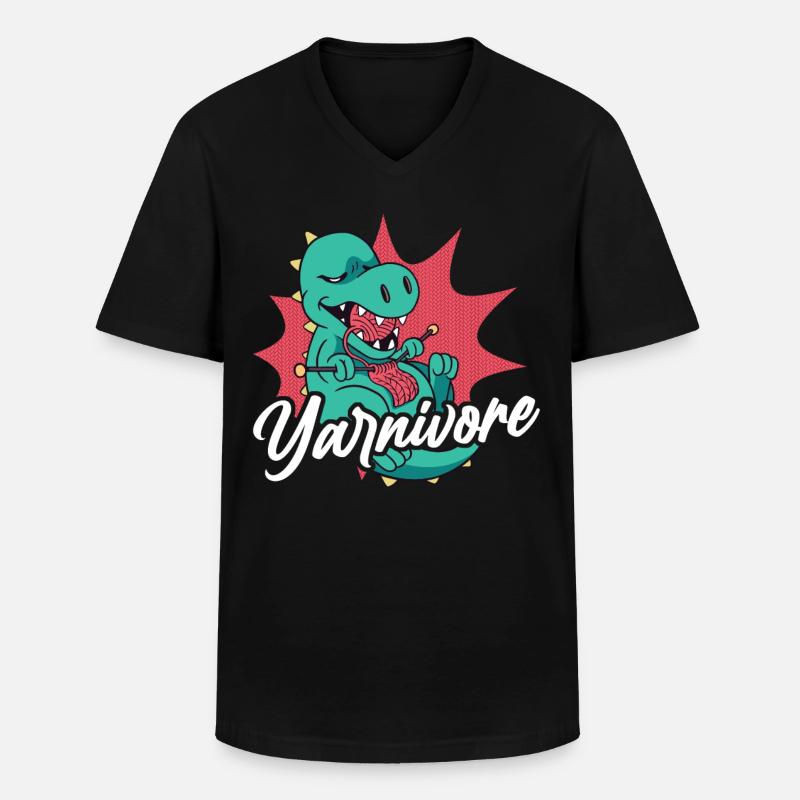 Knitting Knitter Pun Dinosaur - Männer-T-Shirt mit V-Ausschnitt - Schwarz