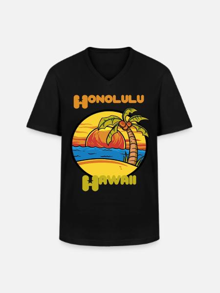 Honolulu Sunset Holiday Hawaii Palms Ozea - Camiseta con cuello de pico hombre - negro