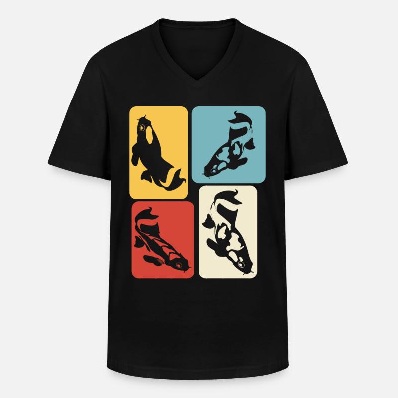Koi Karpfen Retro Kois - Männer-T-Shirt mit V-Ausschnitt - Schwarz