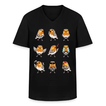 Rotkehlchen Vogel Kawaii Emoticon - Männer-T-Shirt mit V-Ausschnitt - Schwarz - Vorne - AI Model Male 178 dark (178cm)