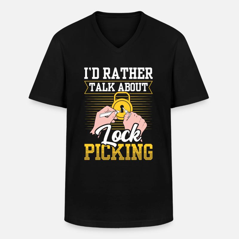 I'd rather talk about lock picking - Men's V-Neck T-Shirt - black