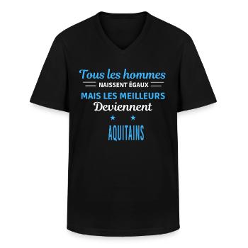 tous les hommes naissent égaux Aquitains - T-shirt col V Homme - noir - Devant - AI Model Male 178 dark (178cm)