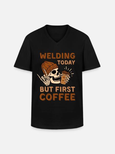 Coffee Welding skeleton - Men's V-Neck T-Shirt - black