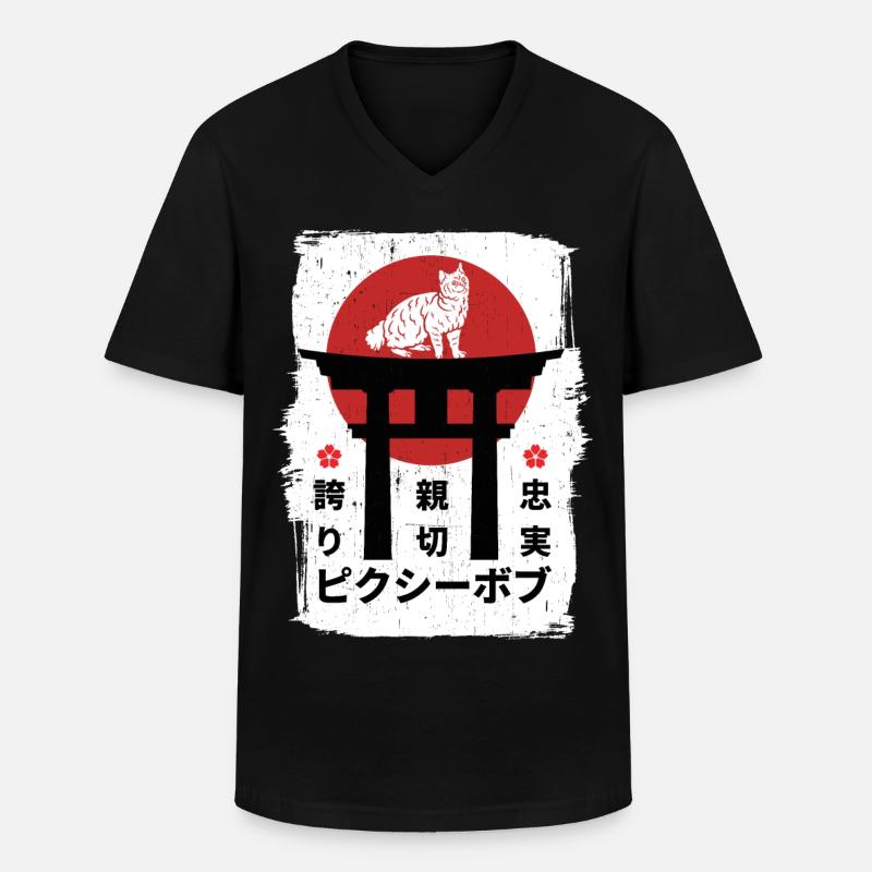 Pixie-bob Katze Japan Kanji - Männer-T-Shirt mit V-Ausschnitt - Schwarz