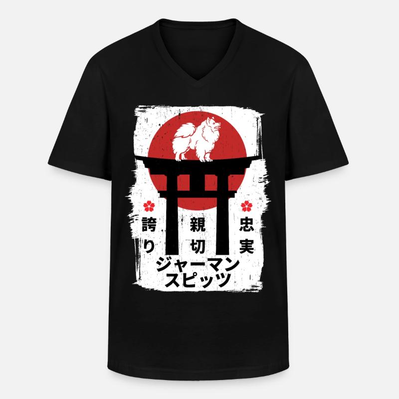 Deutsch-Spitzhund Japan Kanji - Männer-T-Shirt mit V-Ausschnitt - Schwarz