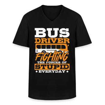 Bus Driver Fighting The Forces Of Stupid School - Men's V-Neck T-Shirt - black - Front - AI Model Male 178 dark (178cm)
