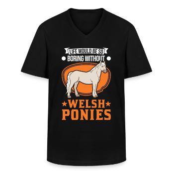 Cavalier de poney gallois - T-shirt col V Homme - noir - Devant - AI Model Male 178 dark (178cm)