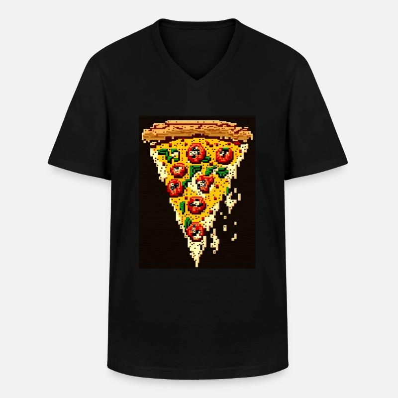 8-Bit-Pizza, Pixel-Art - Männer-T-Shirt mit V-Ausschnitt - Schwarz