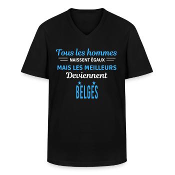tous les hommes naissent égaux Belges - T-shirt col V Homme - noir - Devant - AI Model Male 178 dark (178cm)