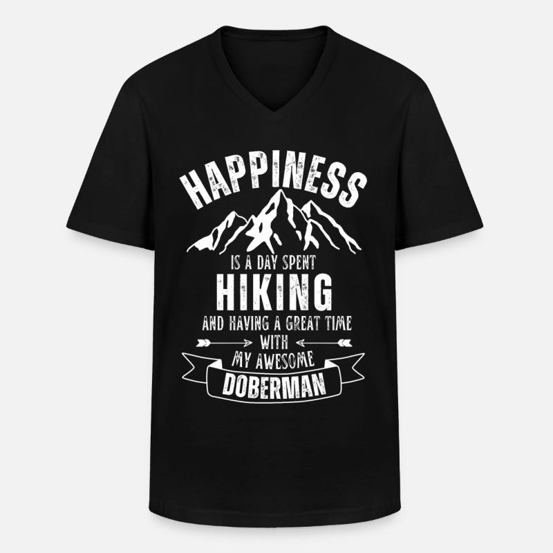 Wandern mit Dobermann - Männer-T-Shirt mit V-Ausschnitt - Schwarz