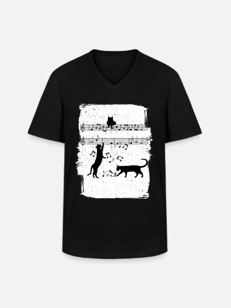Cat Music Notes - Men's V-Neck T-Shirt - black