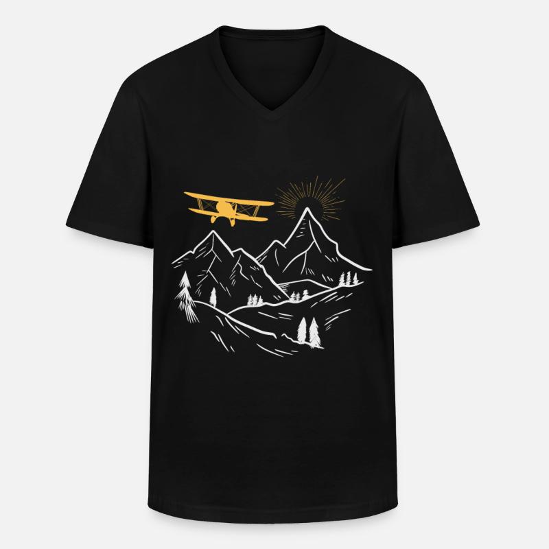 Doppeldecker-Fliegen - Männer-T-Shirt mit V-Ausschnitt - Schwarz