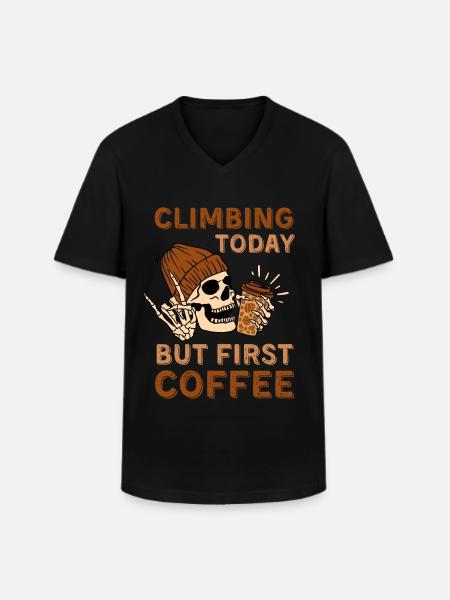 Café et escalade - T-shirt col V Homme - noir