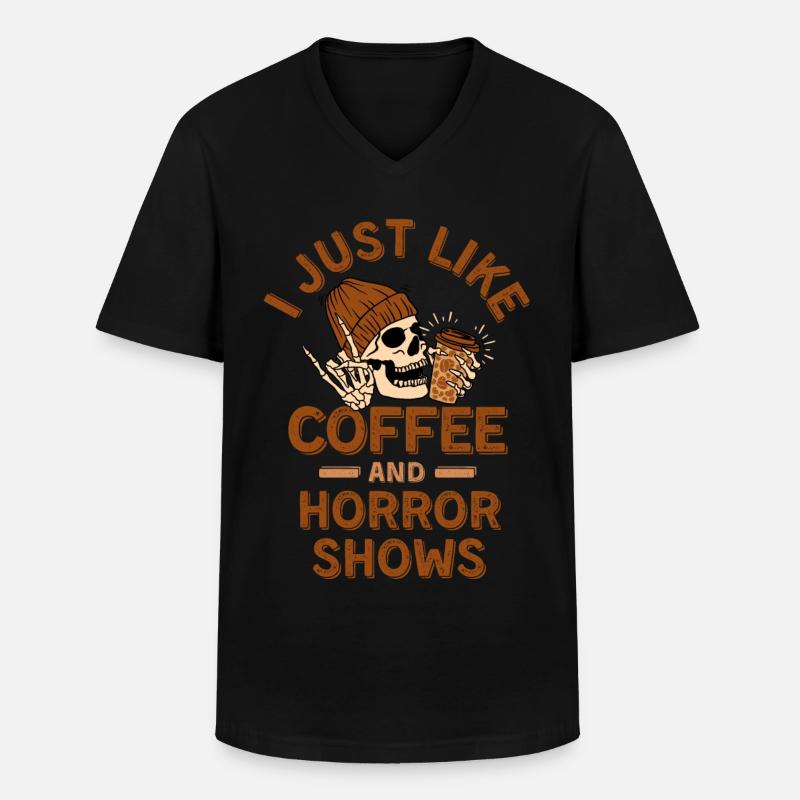 Kaffee und Horror-Shows - Männer-T-Shirt mit V-Ausschnitt - Schwarz