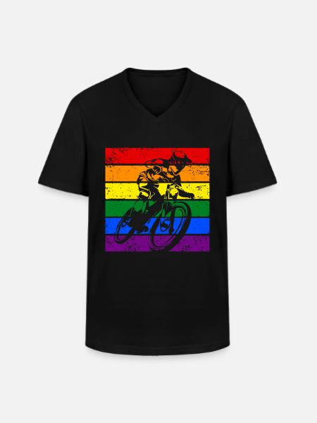 Downhill LGBTQ Mountain biking - Men's V-Neck T-Shirt - black