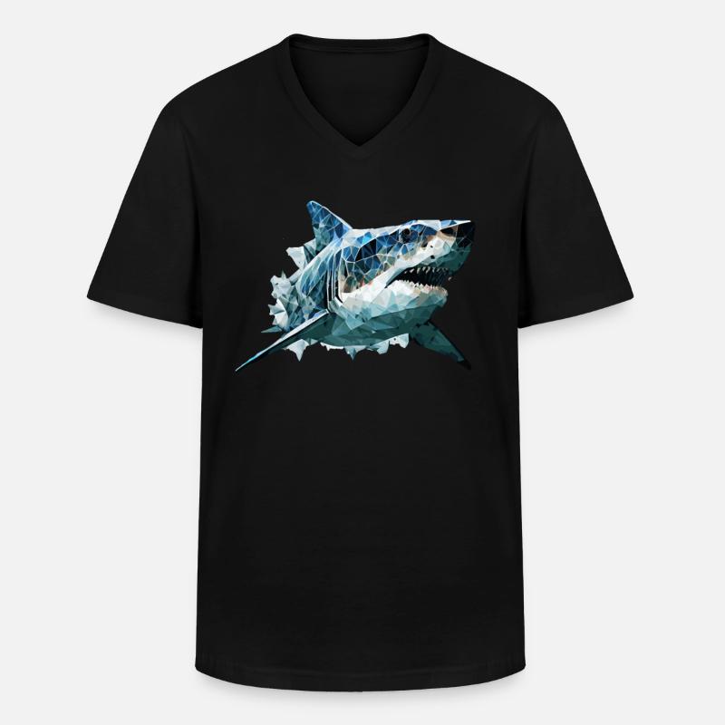 Geometric Shark Head Abstract Polygonal - Männer-T-Shirt mit V-Ausschnitt - Schwarz