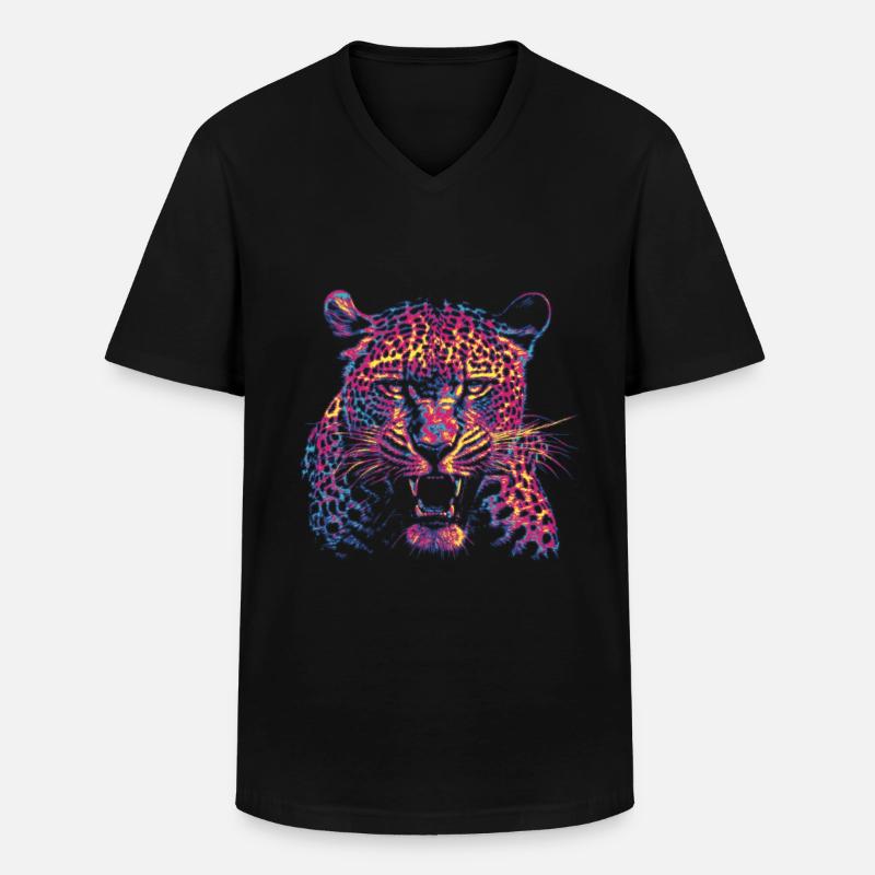 Farbiger Leopardenkopf - Männer-T-Shirt mit V-Ausschnitt - Schwarz