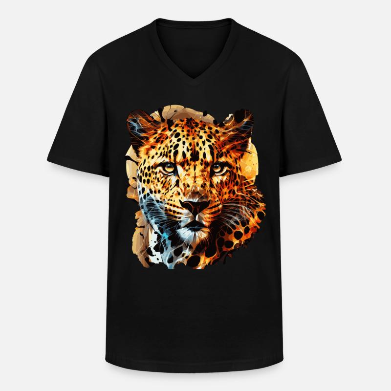Geometric Leopard Head Abstract Polygonal - Männer-T-Shirt mit V-Ausschnitt - Schwarz