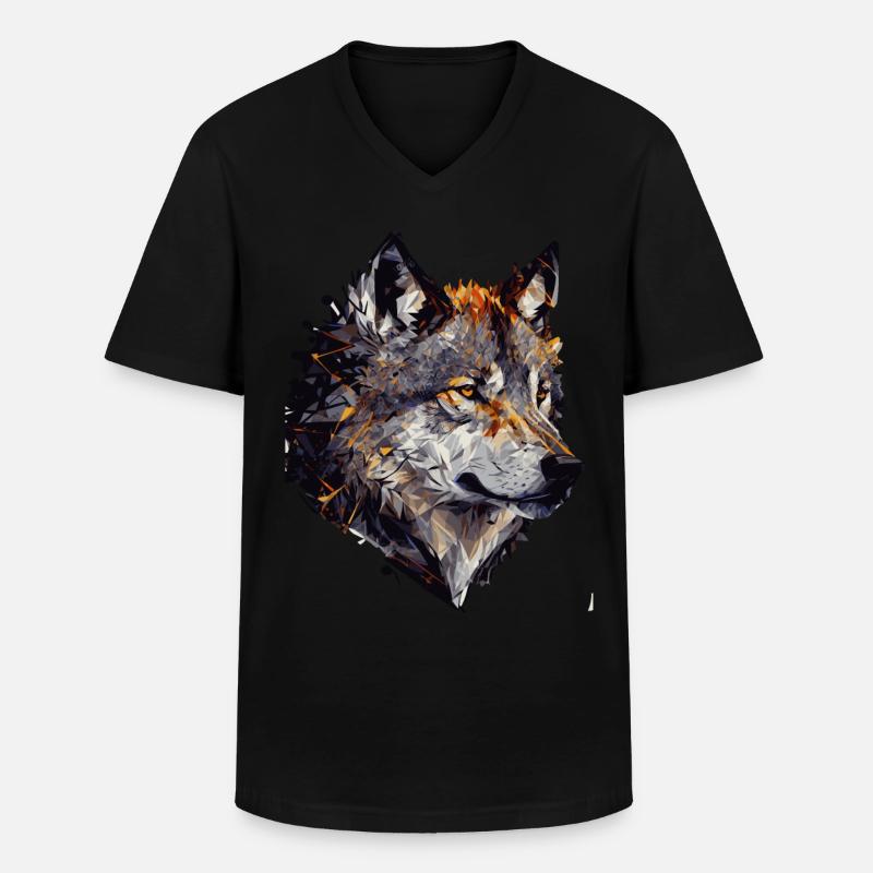 Polygonale abstrait géométrique Wolf Head - T-shirt col V Homme - noir