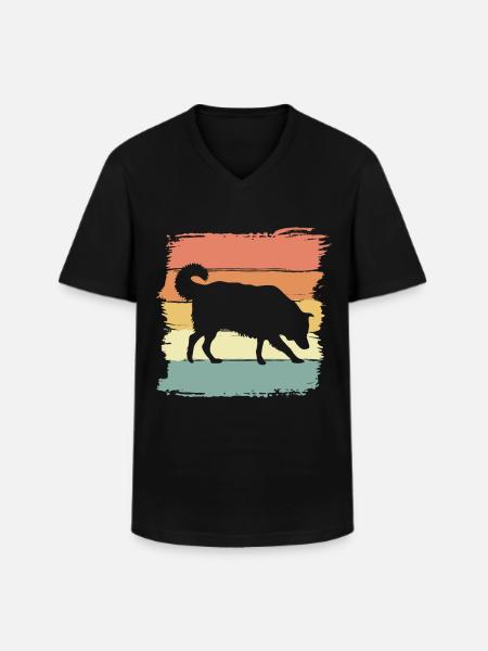 Border-collie retro - Men's V-Neck T-Shirt - black