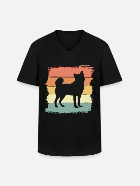 Akita retro - Men's V-Neck T-Shirt - black