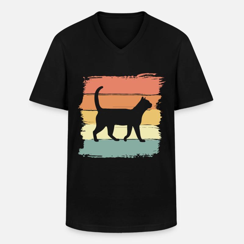 Katze retro - Männer-T-Shirt mit V-Ausschnitt - Schwarz