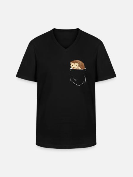 Hedgehog in breast pocket - Men's V-Neck T-Shirt - black