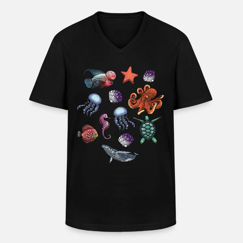 Fisch Saison Meerestier Meer - Männer-T-Shirt mit V-Ausschnitt - Schwarz