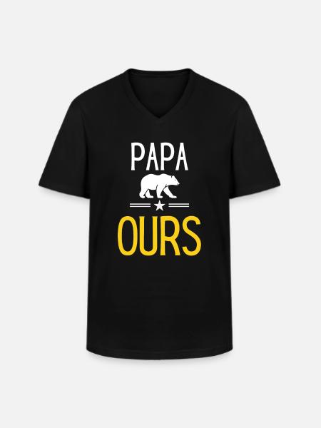 Papa ours - T-shirt col V Homme - noir