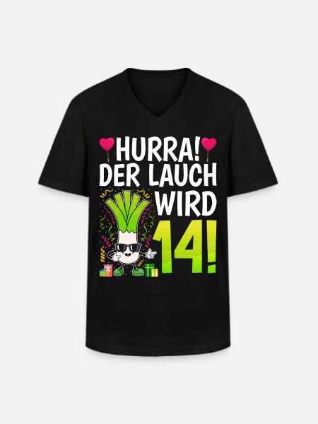 Hurra der Lauch wird 14 - Männer-T-Shirt mit V-Ausschnitt - Schwarz