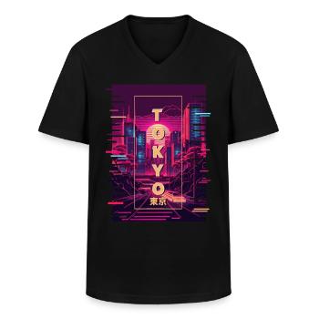Tokyo Japanese Vaporwave City Pop Urban Synthwave - Männer-T-Shirt mit V-Ausschnitt - Schwarz - Vorne - AI Model Male 178 dark (178cm)