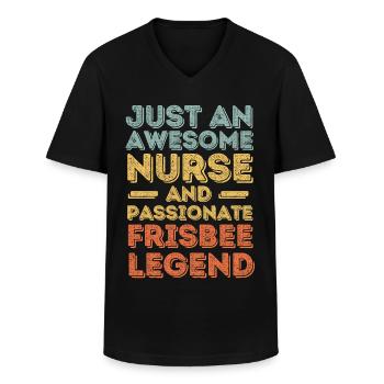 Nurse Frisbee legend retro - Men's V-Neck T-Shirt - black - Front - AI Model Male 178 dark (178cm)
