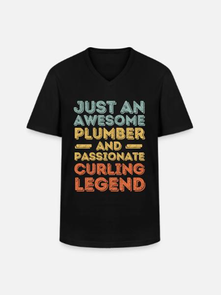 Plumber Curling legend retro - Men's V-Neck T-Shirt - black