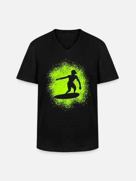 Skimboarding Skimboarder Surfer Silhouette - Men's V-Neck T-Shirt - black