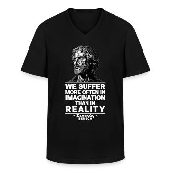 Motivationnel Sénèque Stoïcisme Réalité Citation Philoso - T-shirt col V Homme - noir - Devant - AI Model Male 178 dark (178cm)