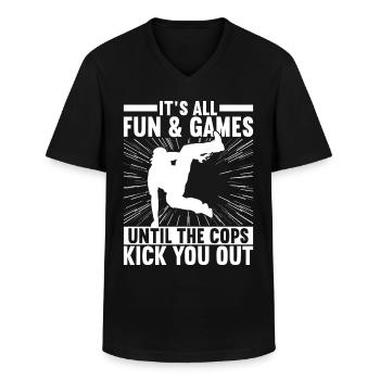 Parkour Freerunning - Men's V-Neck T-Shirt - black - Front - AI Model Male 178 dark (178cm)