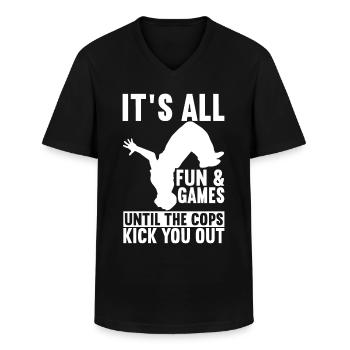 Parkour Freerunning - Men's V-Neck T-Shirt - black - Front - AI Model Male 178 dark (178cm)