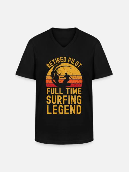 Retired pilot surfing legend - Men's V-Neck T-Shirt - black