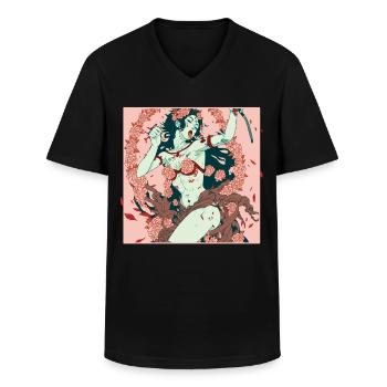 Kali Déesse de la Mort et du Temps Divinité Hindoue Mytholo - T-shirt col V Homme - noir - Devant - AI Model Male 178 dark (178cm)