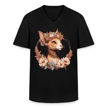 Cute Sphynx Cat Flower Crown Pet Kitten Floral - Männer-T-Shirt mit V-Ausschnitt - Schwarz - Vorne - AI Model Male 178 dark (178cm)