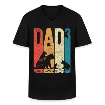 Dad Hoch 3 Papa Hoch 3 Kinder Bär Dreifacher Papa - Männer-T-Shirt mit V-Ausschnitt - Schwarz - Vorne - AI Model Male 178 dark (178cm)