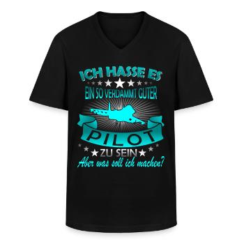 Pilot Piloten Flugzeug - Männer-T-Shirt mit V-Ausschnitt - Schwarz - Vorne - AI Model Male 178 dark (178cm)