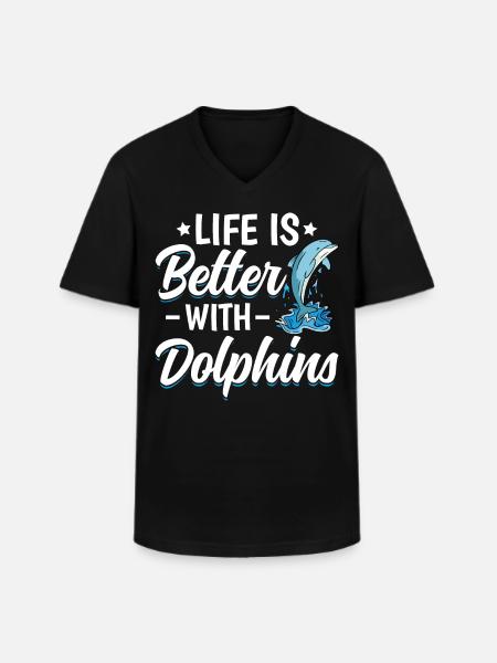 Life Is Beter With Dolphins - Men's V-Neck T-Shirt - black