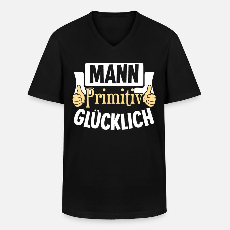Mann primitiv glücklich - Männer-T-Shirt mit V-Ausschnitt - Schwarz